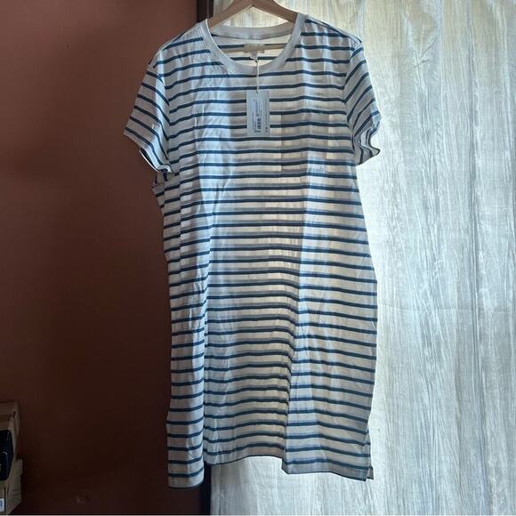 Pact Organic Cotton Paris Stripe Softspun Tee Dress Blue White NWT Size XXL - Picture 1 of 5